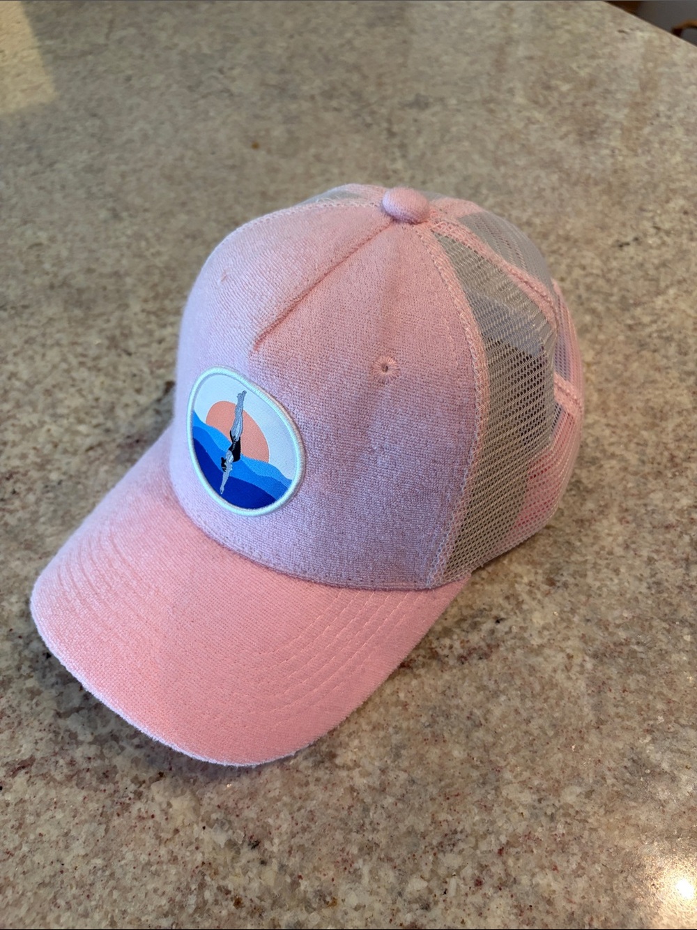 Pink Trucker Hat with Ocean Patch